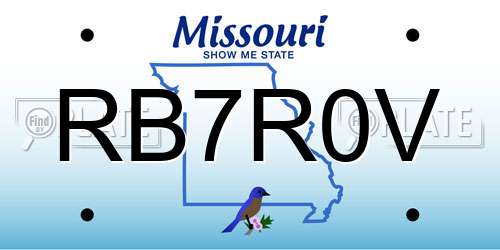 RB7R0V Missouri License Plate