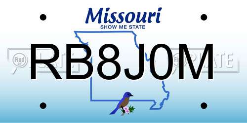 RB8J0M Missouri License Plate