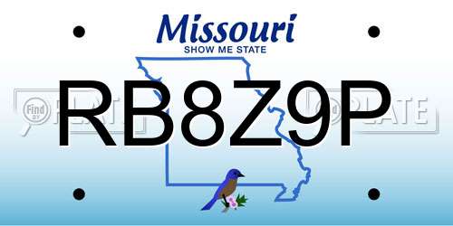 RB8Z9P Missouri License Plate
