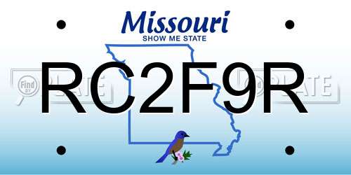 RC2F9R Missouri License Plate