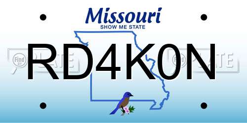 RD4K0N Missouri License Plate