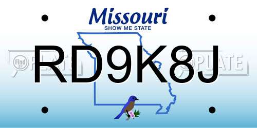 RD9K8J Missouri License Plate