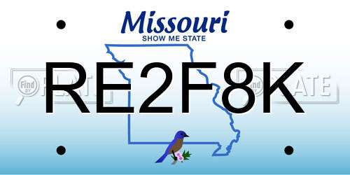 RE2F8K Missouri License Plate