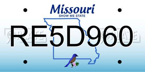 RE5D960 Missouri License Plate