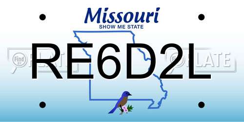 RE6D2L Missouri License Plate