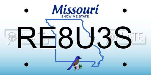 RE8U3S Missouri License Plate