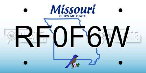 RF0F6W Missouri License Plate