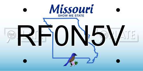 RF0N5V Missouri License Plate
