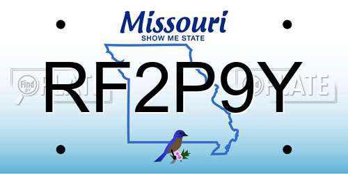 RF2P9Y Missouri License Plate