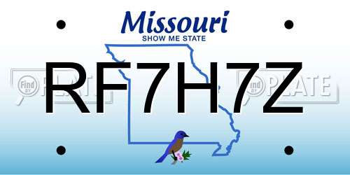 RF7H7Z Missouri License Plate