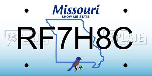 RF7H8C Missouri License Plate