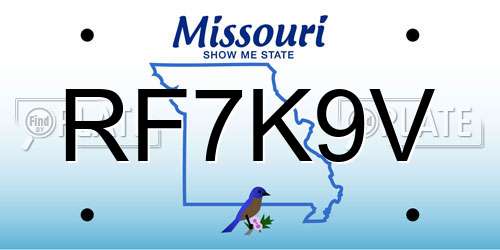 RF7K9V Missouri License Plate