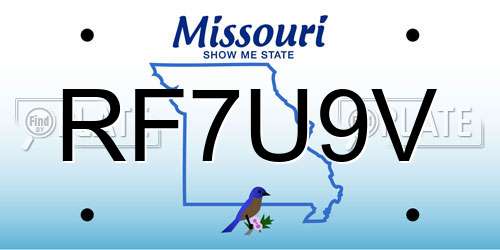 RF7U9V Missouri License Plate