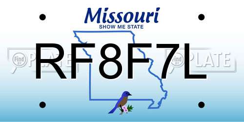 RF8F7L Missouri License Plate