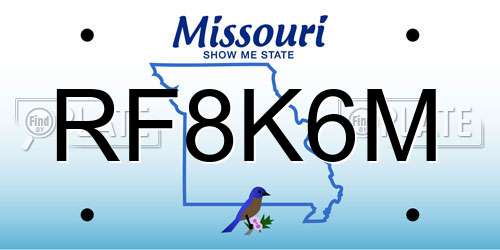RF8K6M Missouri License Plate