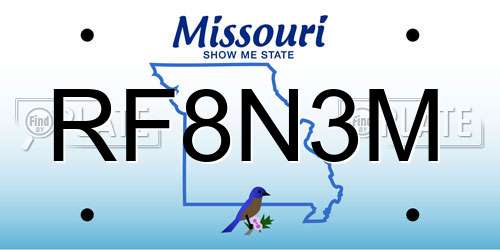 RF8N3M Missouri License Plate