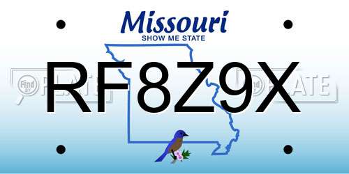 RF8Z9X Missouri License Plate