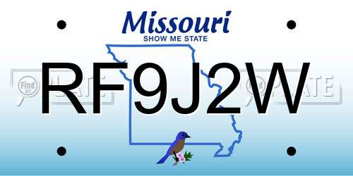 RF9J2W Missouri License Plate