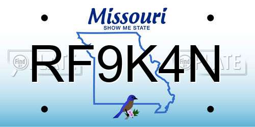 RF9K4N Missouri License Plate