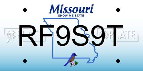 RF9S9T Missouri License Plate