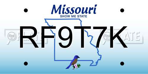 RF9T7K Missouri License Plate