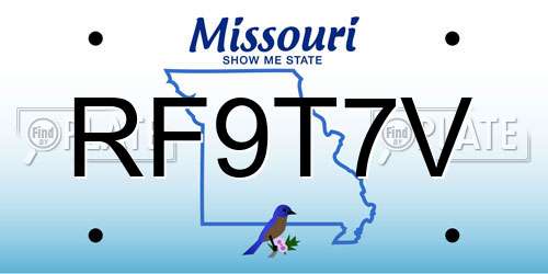 RF9T7V Missouri License Plate
