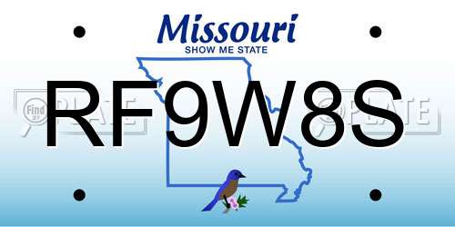 RF9W8S Missouri License Plate