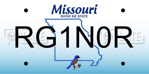 RG1N0R Missouri License Plate