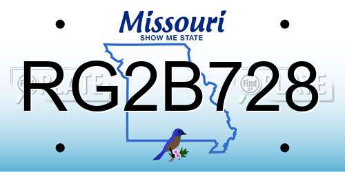 RG2B728 Missouri License Plate