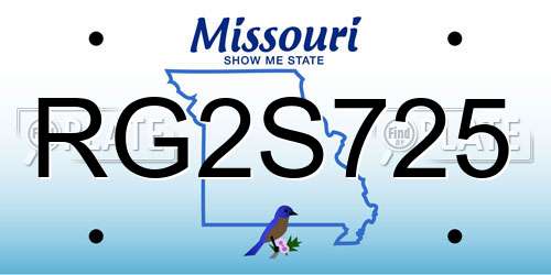RG2S725 Missouri License Plate