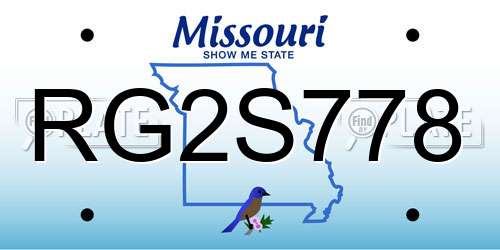 RG2S778 Missouri License Plate