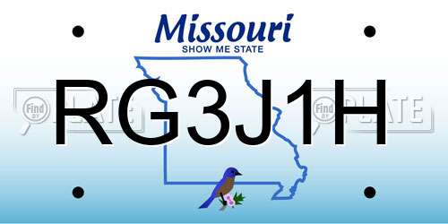 RG3J1H Missouri License Plate