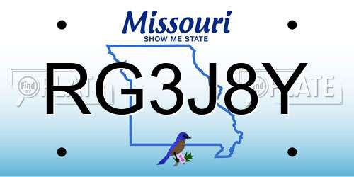RG3J8Y Missouri License Plate