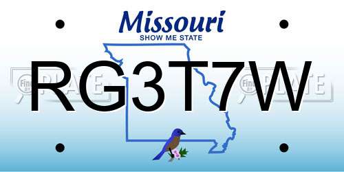 RG3T7W Missouri License Plate