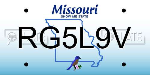 RG5L9V Missouri License Plate