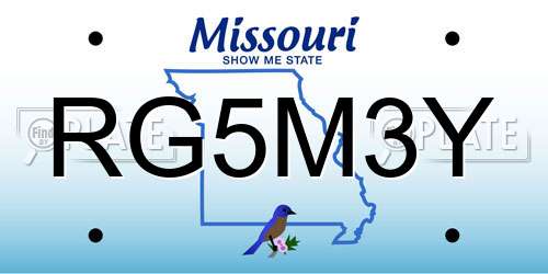 RG5M3Y Missouri License Plate