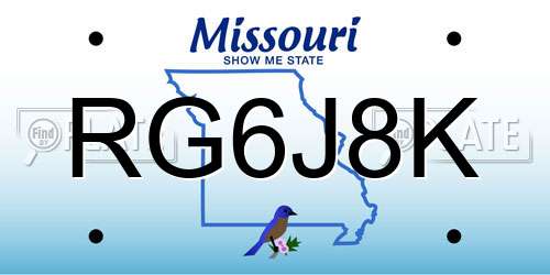 RG6J8K Missouri License Plate