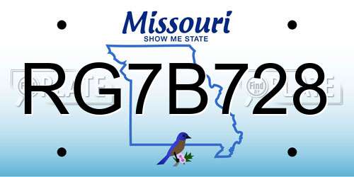 RG7B728 Missouri License Plate
