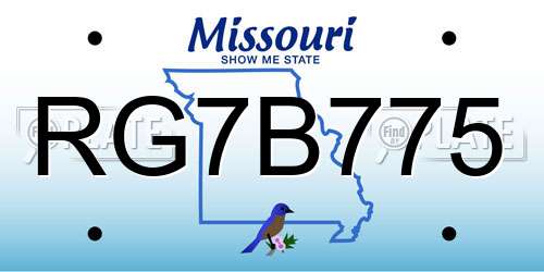 RG7B775 Missouri License Plate