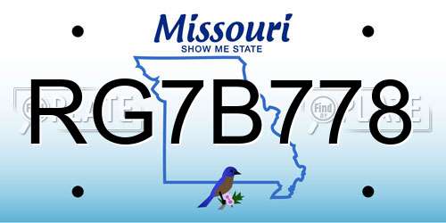 RG7B778 Missouri License Plate