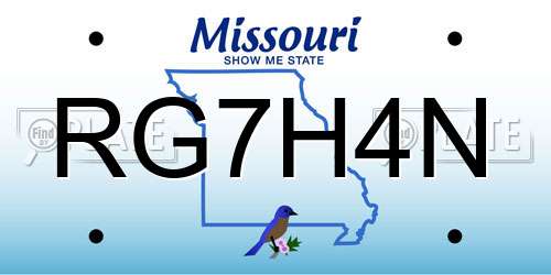 RG7H4N Missouri License Plate