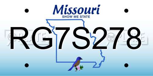 RG7S278 Missouri License Plate