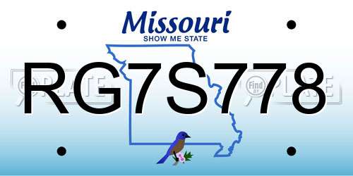 RG7S778 Missouri License Plate