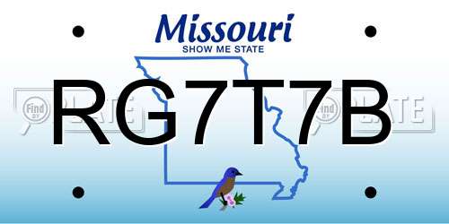 RG7T7B Missouri License Plate