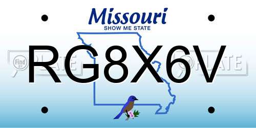 RG8X6V Missouri License Plate