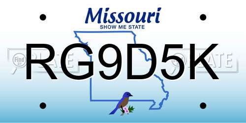 RG9D5K Missouri License Plate