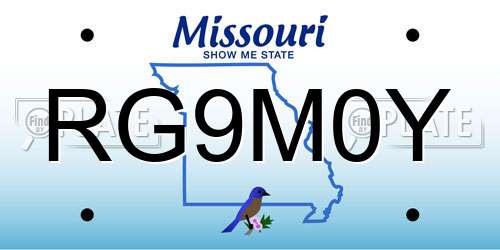 RG9M0Y Missouri License Plate