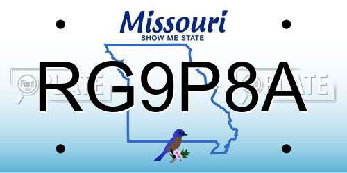 RG9P8A Missouri License Plate