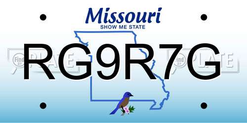 RG9R7G Missouri License Plate