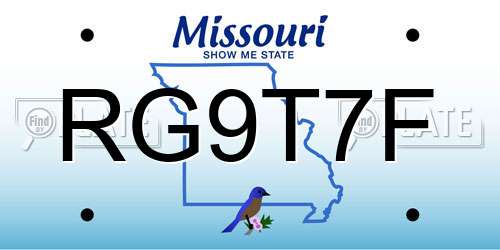 RG9T7F Missouri License Plate